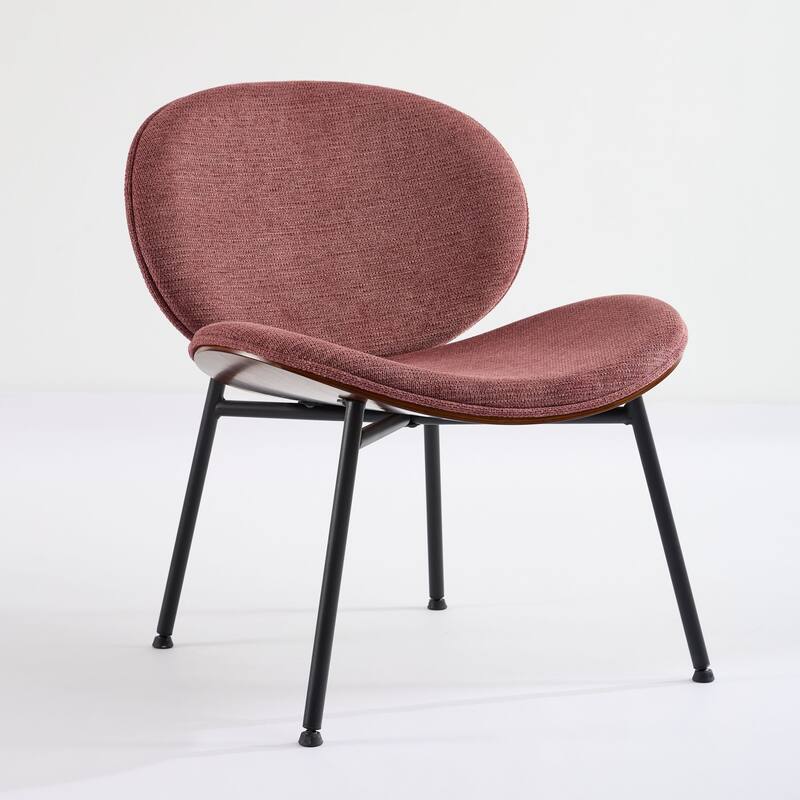 GDF Studio - Shells Mid-Century Modern Fabric Lounge Chair with Walnut Wood Base and Comfortable Curved Backrest