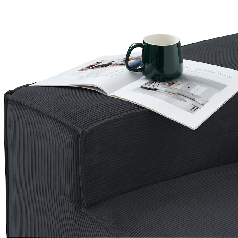 L-shape Corduroy Sectional Sofa with Ottoman, Flexible Combinations 5-Seater Living room Couch