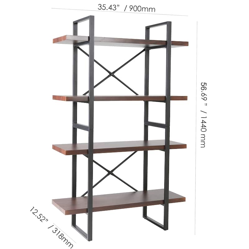 4-Tier Industrial Open Wider Etagere Bookcase Metal Frame Wood Shelves for living room - 35.4" x 12.5" x 56.7"