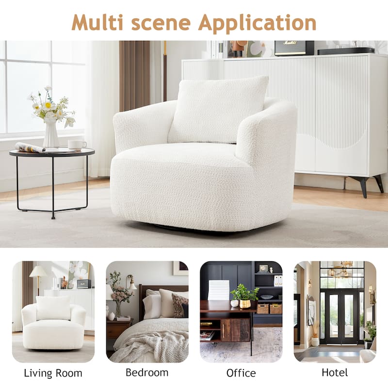 Upholstered Swivel Sofa Chair, Barrel Accent Chair for Office with Throw Pillow, Living Room Sofa Chair with Swivel Base