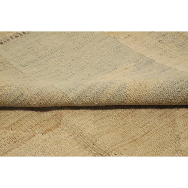 Hand Woven Oriental 100% Wool Carpet Southwestern Tribal Beige & Ivories Kilim Area Rug - 8' 8'' X 5' 10''