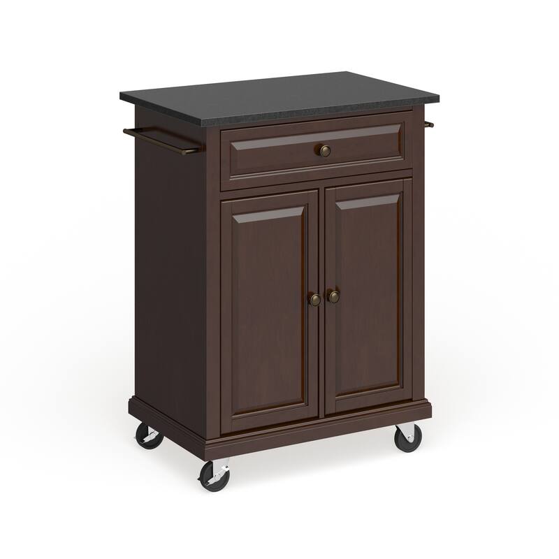 Crosley Compact Solid Black Granite Top Portable Kitchen Cart/ Island in Vintage Mahogany Finish - 18"d x 31"w x 35.5"h - Kitchen Cart - Wood - Brown