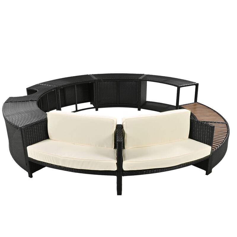 Outdoor Patio Rattan Spa Surround Frame Sofa Set with Storage Spaces, Bench and Cushions