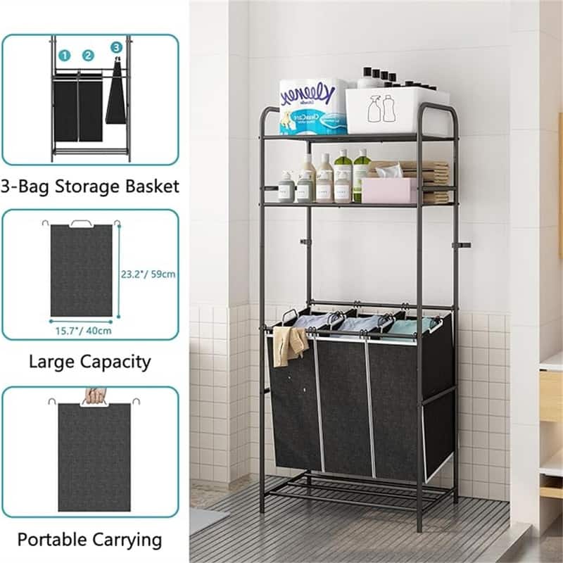 Laundry Hamper Sorter Removable Bags for Clothes Storage - 18.11"D x 28.34"W x 70.85"H