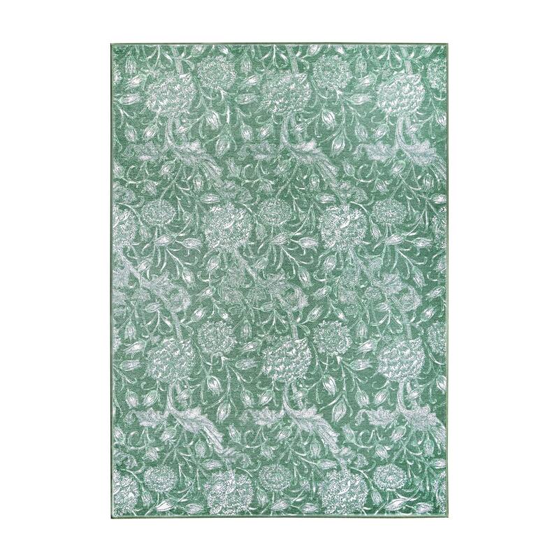 My Magic Carpet Kalini Floral Green Machine Washable Rug
