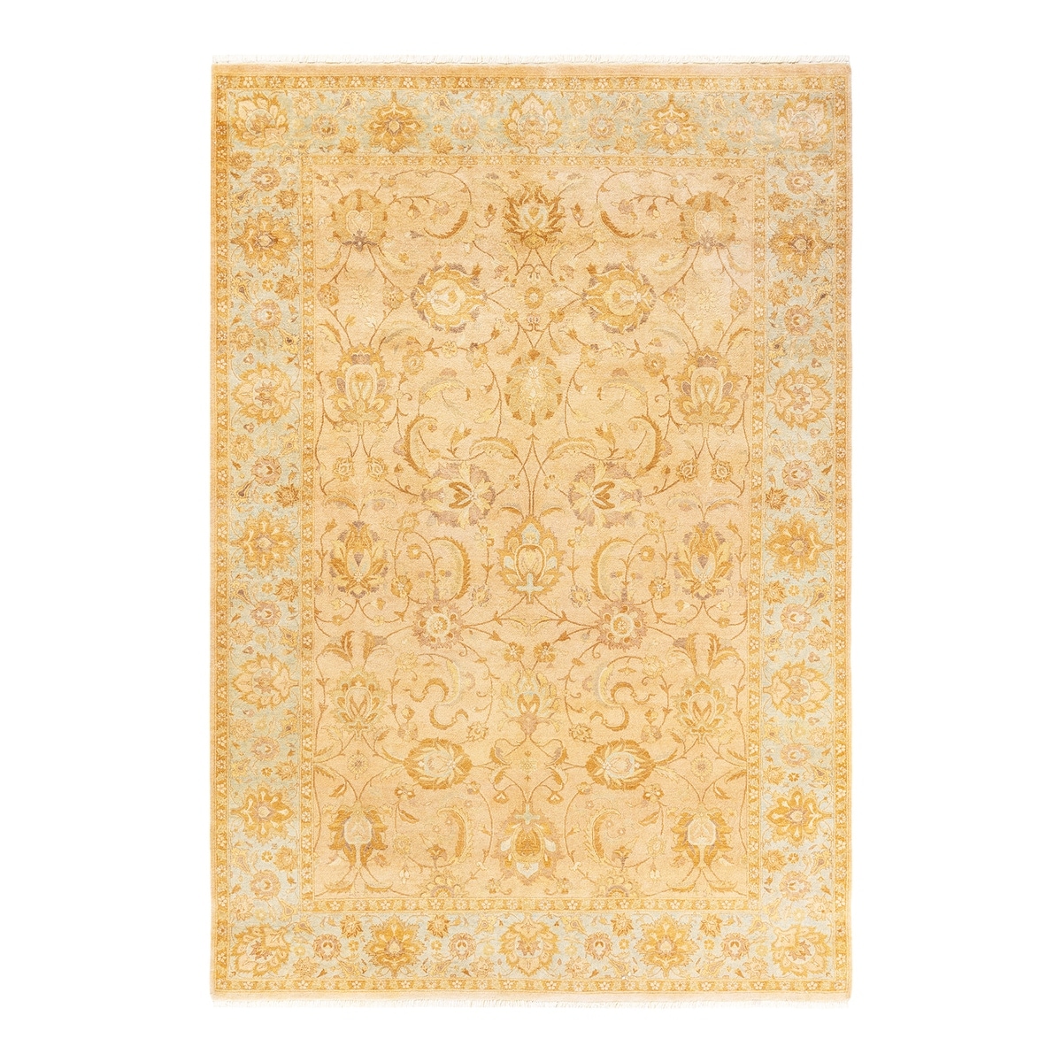Overton Handknotted Wool Traditional Oriental Beige Area Rug - 6' x 9'
