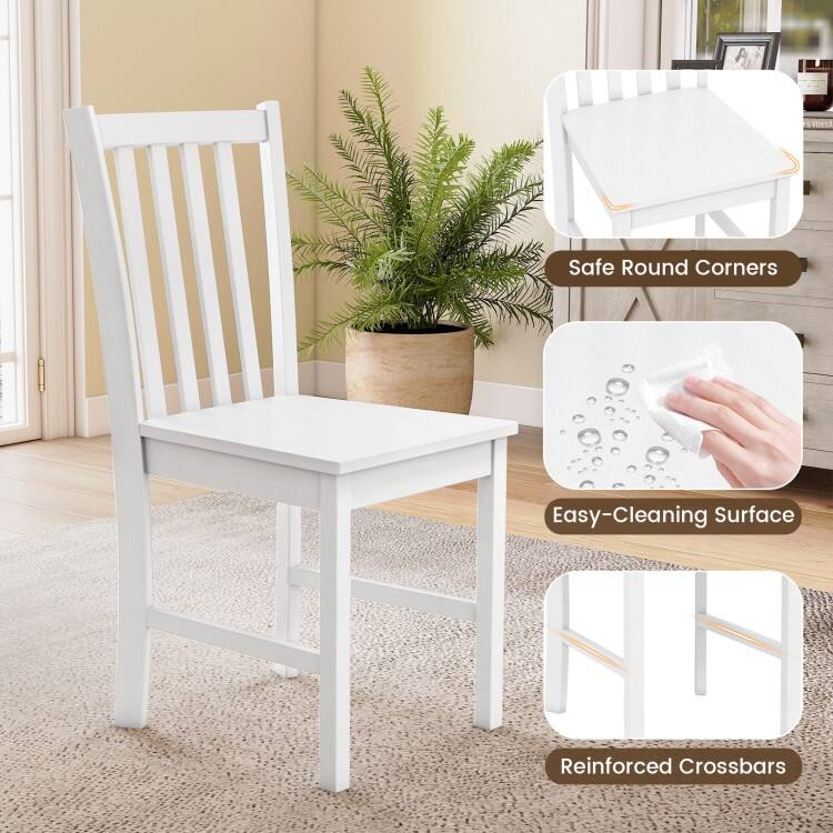 Set of 2 Wooden Dining Chairs with Slat Backrest and Solid Rubber Wood Frame Kitchen Chairs - 16" x 20" x 35"