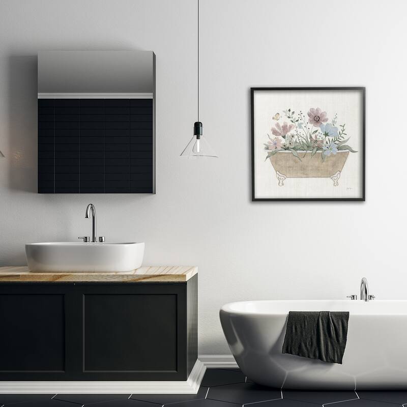 Stupell Cottage Florals in Bathtub Framed Giclee Art Design By Janet Tava