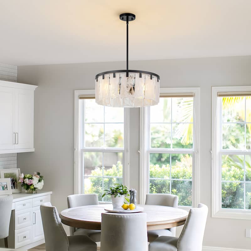 Starsky 4 - Light Modern Drum Handcrafted Textured Glass Chandelier