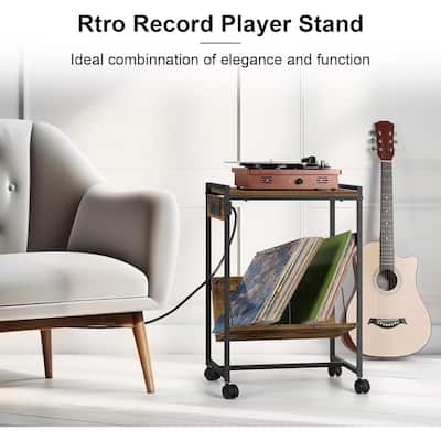 2 Tier Record Player Stand with Charging Station
