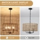 preview thumbnail 29 of 46, 5 - Light Dimmable Drum Chandelier Natural Rattan Bohemian & Coastal Pendant - 18.9 in
