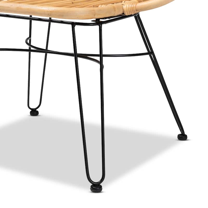 Garan Modern Bohemian Natural Brown Rattan & Black Metal Accent Chair