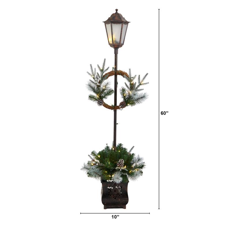 5’ Pre-Lit Pine with Berries and Pinecone LED Lighted Christmas Lamp Post