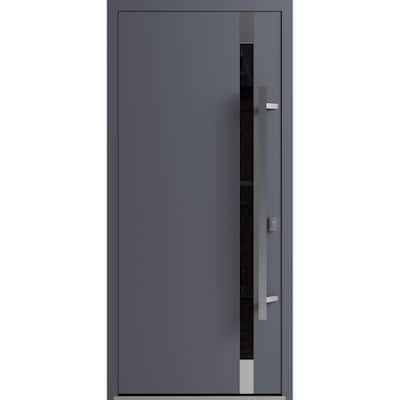 Front Exterior Prehung Steel Door Ronex 1011 Grey Stainless Inserts Entry Metal Painted W36xH80 Left hand Inswing