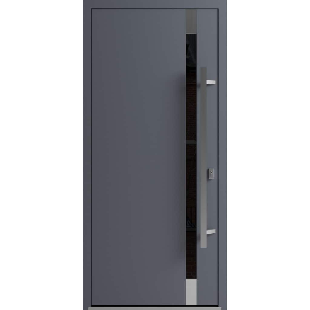 Front Exterior Prehung Steel Door Ronex 1011 Grey Stainless Inserts Entry Metal Painted W36xH80 Left hand Inswing