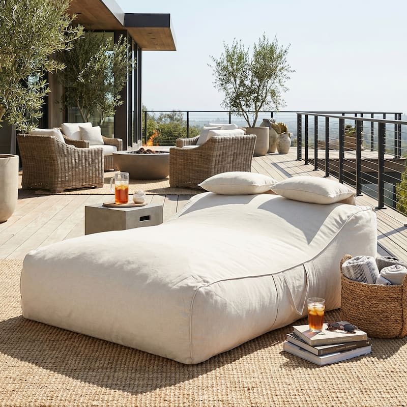 Christopher Knight Home - Lemoore Casual Outdoor Upholstered Bean Bag Daybed - Beige