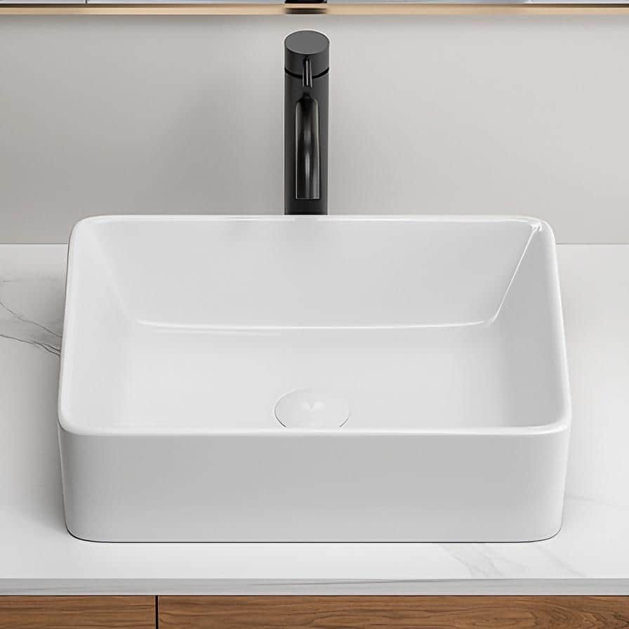 Modern Rectangular Countertop Ceramic Bathroom Sink