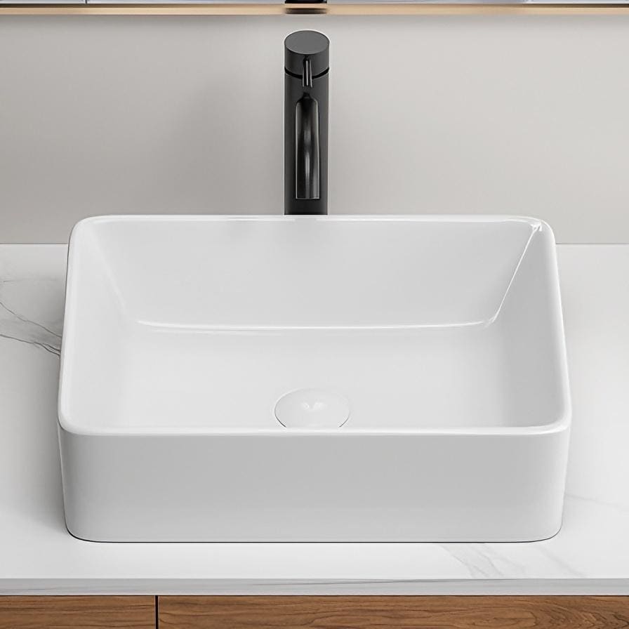 Modern Rectangular Countertop Ceramic Bathroom Sink