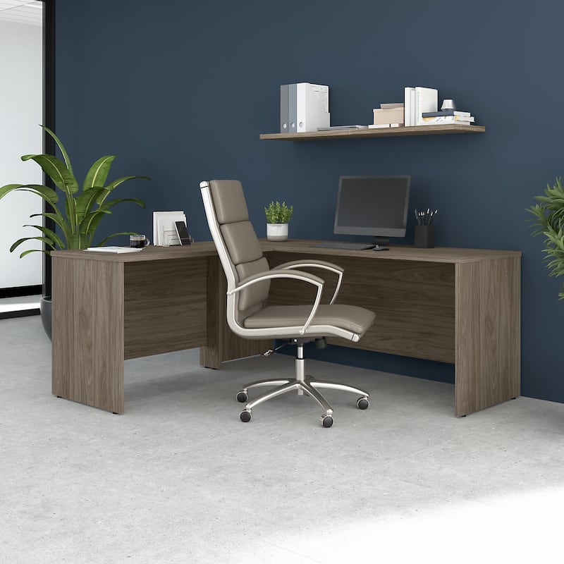 Studio C 72W x 24D L Shaped Desk with 42W Return by Bush Furniture - Modern Hickory
