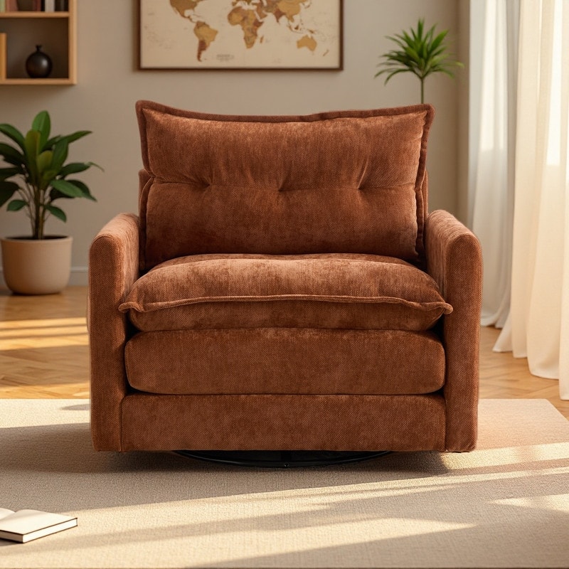 Chenille 360° Swivel Barrel Chair with Memory Foam and Side Pockets