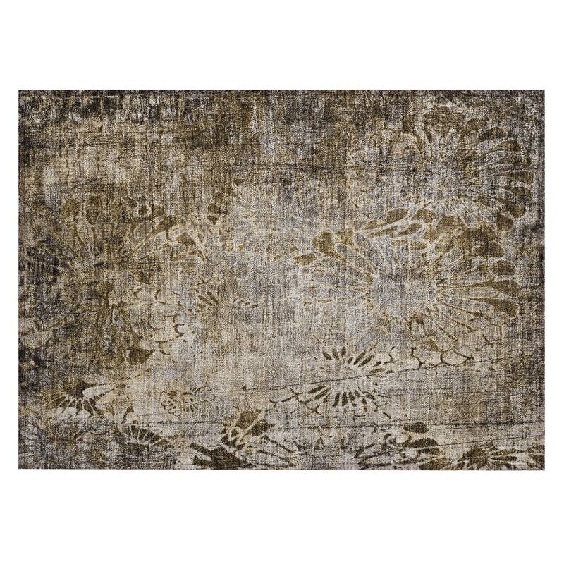Machine Washable Indoor/ Outdoor Modern Floral Chantille Rug