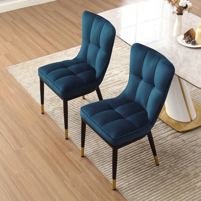 Velvet Upholstered Dining Chairs with Metal Legs, Set of 2/4 - 35.8"H x 18.9"W x 23.2"D