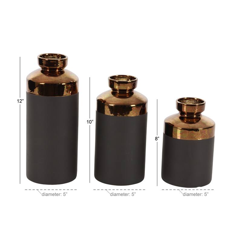 Ceramic Decorative Vase with Copper Like Tops - Set of 3 Gray - CosmoLiving by Cosmopolitan