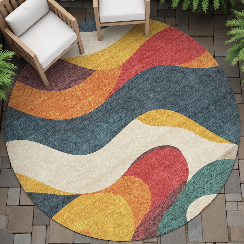Machine Washable Indoor/Outdoor Casual Contemporary Chantille Rug - Orange - 8' x 8'