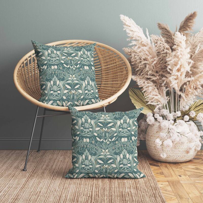 Petal Mirage Indoor/Outdoor Reversible Throw Pillow Green and White