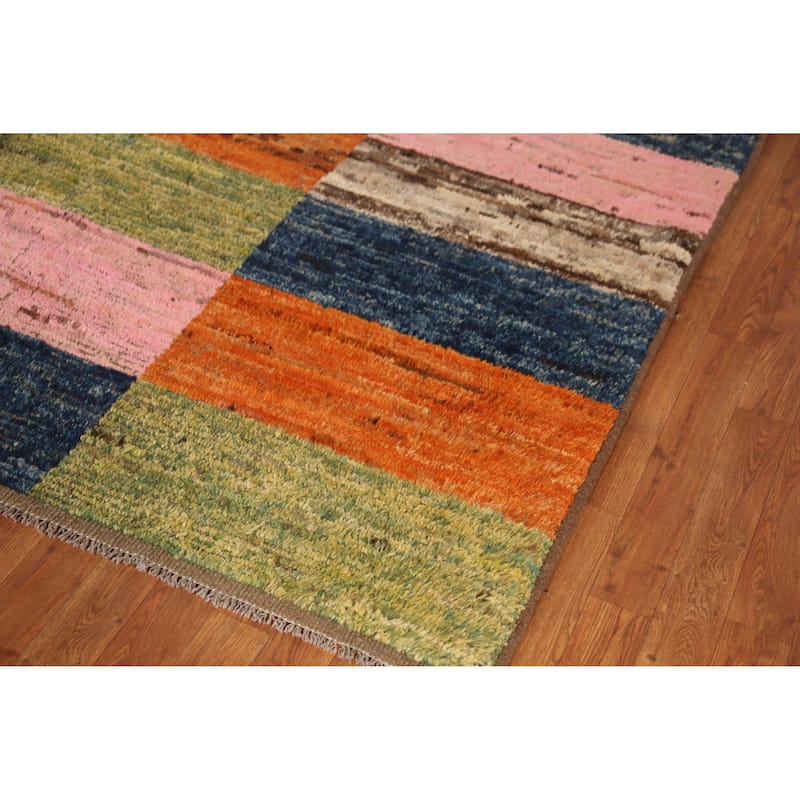 Checkered Moroccan Area Rug Hand-Knotted Wool Carpet - 6'8" x 9'11"