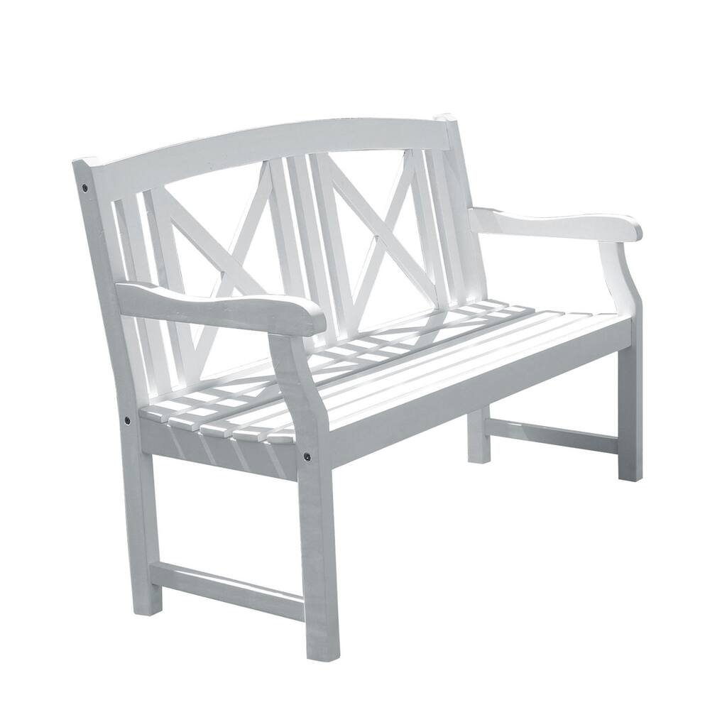 Vifah Bradley Outdoor Patio 4-foot Wood Garden Bench in White - 48"L x 22"W x 35"H