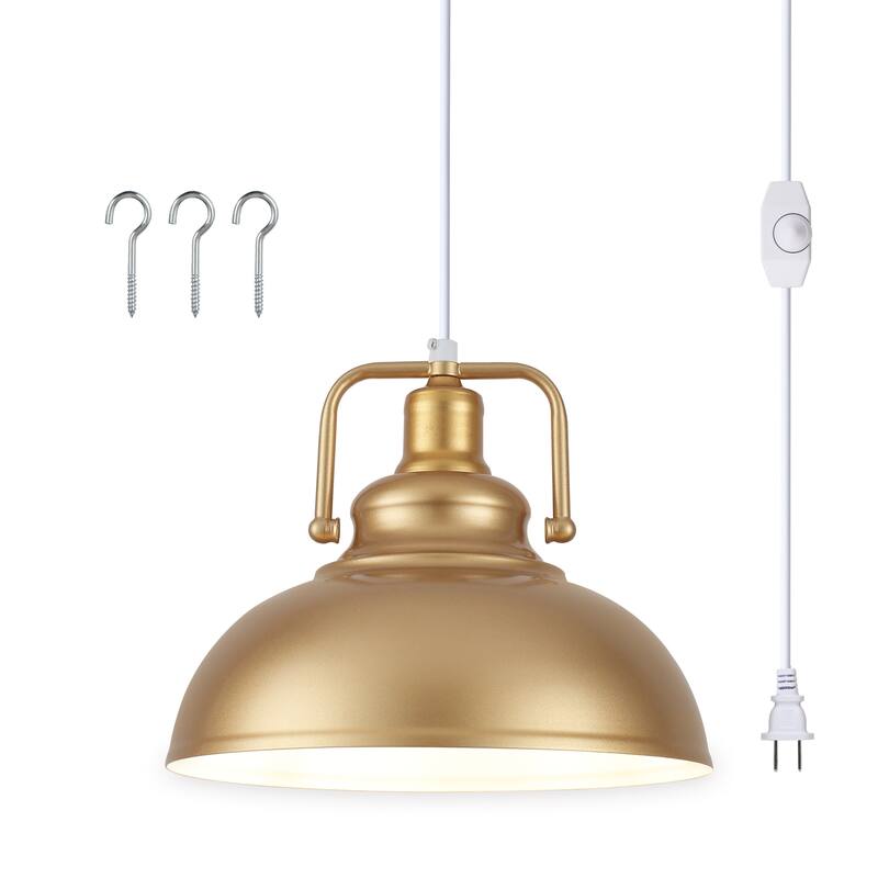 1 - Light Modern Industrial Plug-In Pendant Light with Metal Dome Lampshade