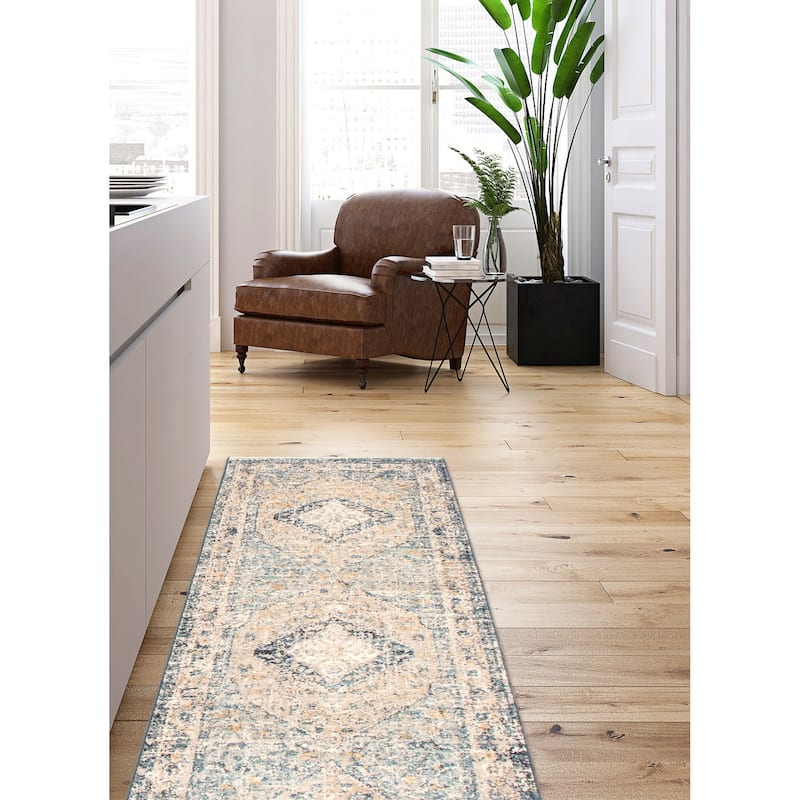 ECARPETGALLERY Machine Woven Bolivia Bijar Blue Rug - 2'2 x 8'0