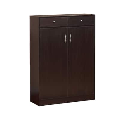 48 Inch Modern Style Shoe Cabinet, 2 Drawer, Cabinet with 5 Shelves, Brown
