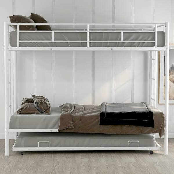 slide 2 of 15, Elegant Design Twin over Twin Metal Bunk Bed with Trundle White