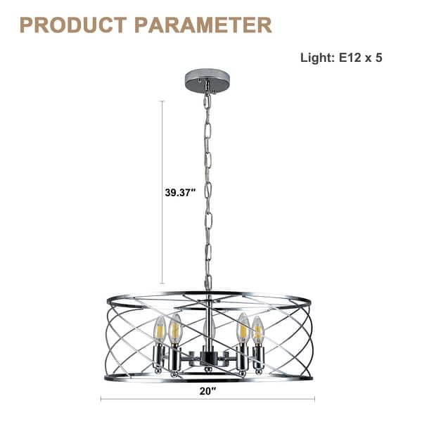 Bella Depot Industrial Black Metal Cage Dimmable Chandelier 70-Inch Adjustable Pendant Light for Kitchen Island, Hallway - 20"