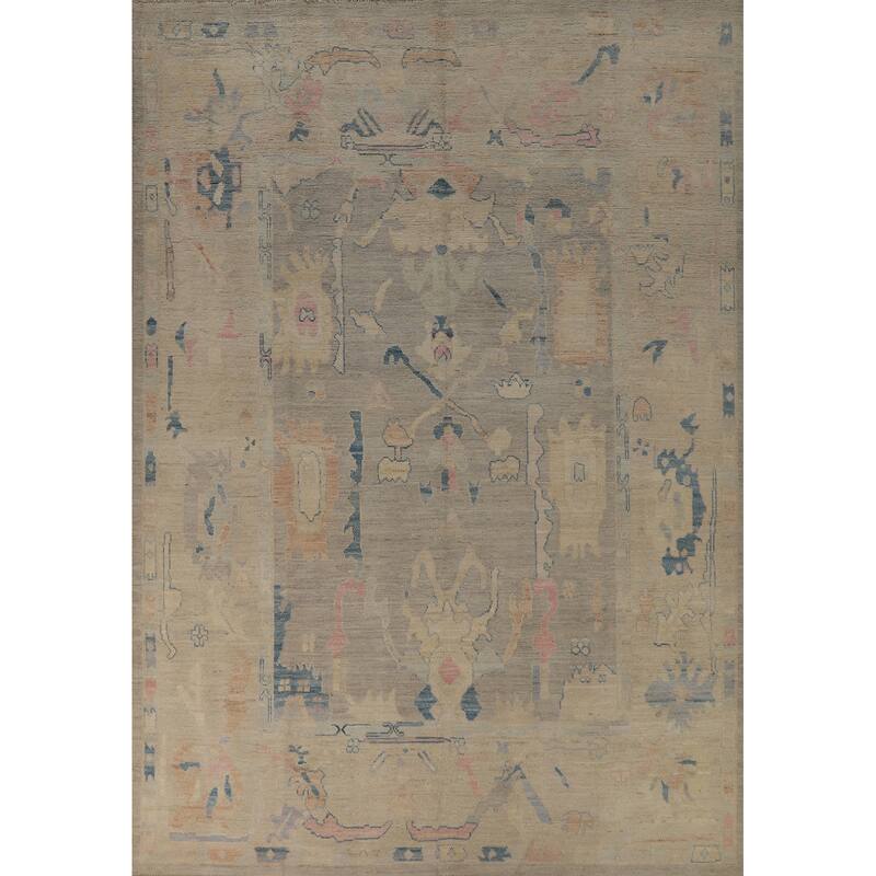 Vegetable Dye Gray Oushak Turkish Area Rug Handmade Wool Carpet - 8'9" x 11'9"