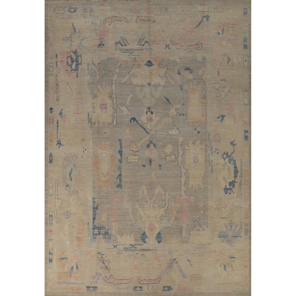 Hand Knotted Oriental 100% Wool Carpet Transitional All-Over Greys & Charcoal Oushak Area Rug - 11' 9'' X 8' 9''