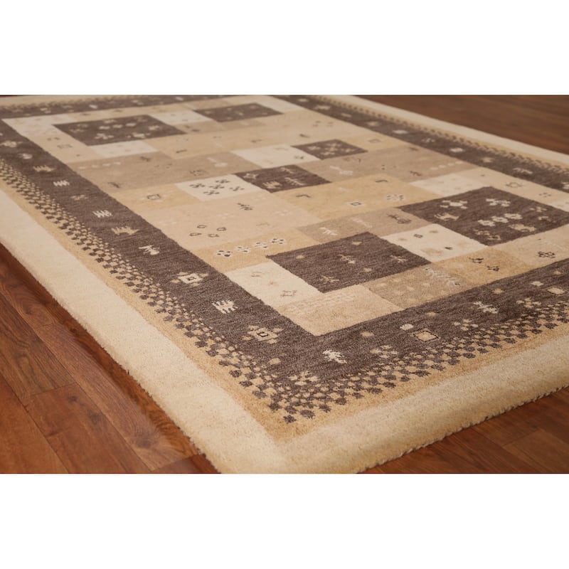 Geometric Gabbeh Indian Area Rug Brown Tribal Handmade Wool Carpet - 5'3" x 7'7" - 5'3" x 7'7" - Brown