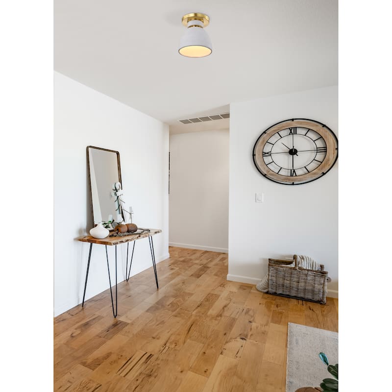 Collins - 8 Inch Flush Mount - with white Ceramic - Brushed Brass
