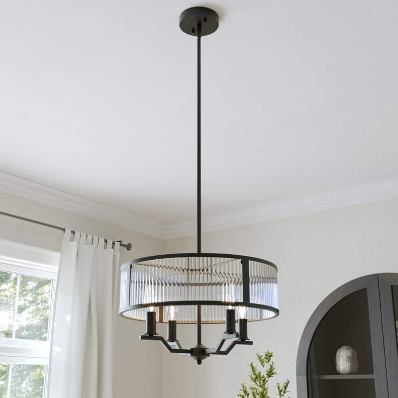 Acroma - 4 Light Steel & Glass Dimmable Drum Chandelier - N/A