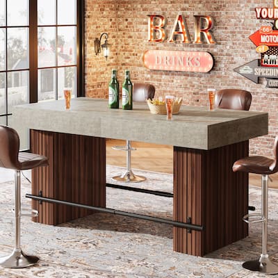 63-Inch Bar Table, Industrial with Metal Footrest for Home Kitchen, Dining Room, Bistro