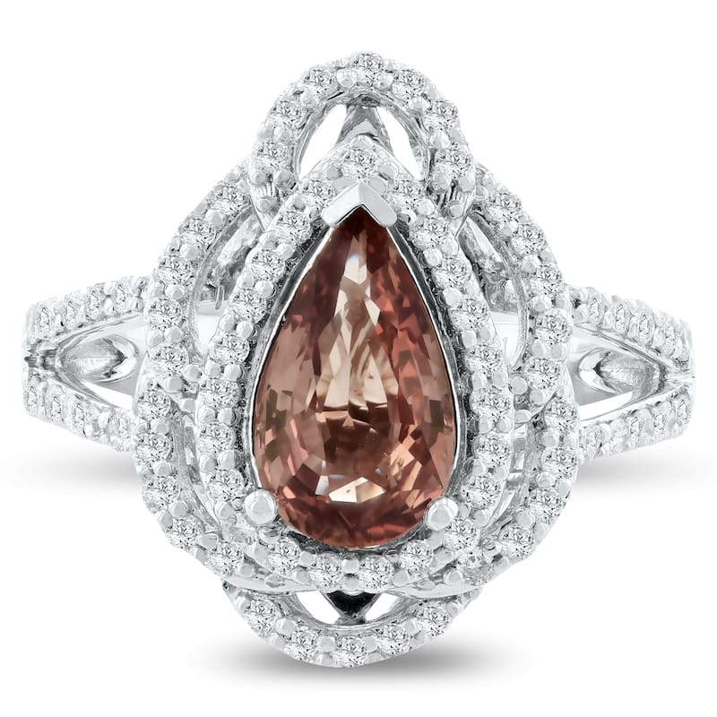 Auriya 14k White Gold 1 3/4ct Pear-Shaped Rare Pink Sapphire and 5/8ct TDW Diamond Halo Engagement Ring