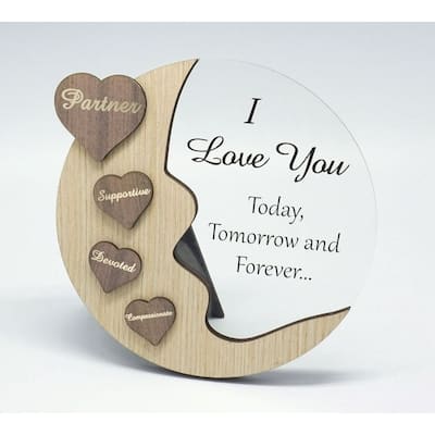 Moon With Words On Hearts And Text Message- I Love You Plaque