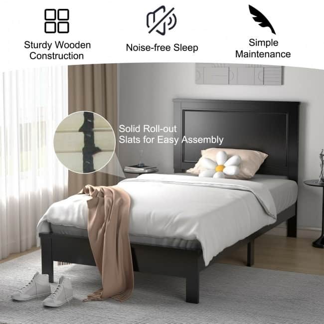 Twin Size Platform Bed Frame with Rubber Wood Leg