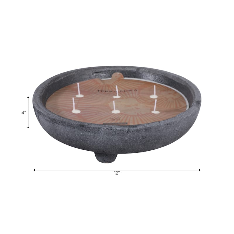 Round Distressed Ceramic Lemon Scented Candle - 12" - 11.75"