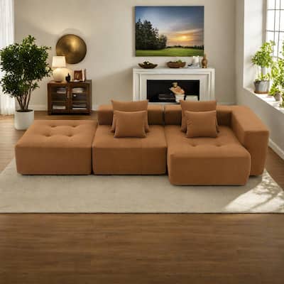 105.5" Corduroy L-Shaped Modular Sectional Sofa with Wide and Deep Seat, Tufted Design, and No Assembly Required
