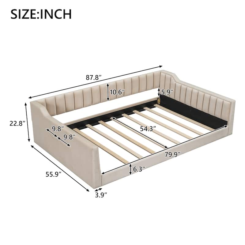 Roomfitters Twin/Full XL Size Upholstered Daybed with Side Storage Pocket and Modern Frame