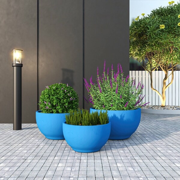 LeisureMod Grove 3-Piece Round Planter Set in Fiberstone and MgO
