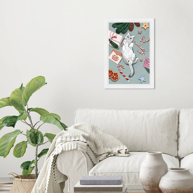 Wynwood Studio Prints Holiday and Seasonal Holiday Wishes Kitty Green and Modern & Contemporary Wall Art Canvas Print - White